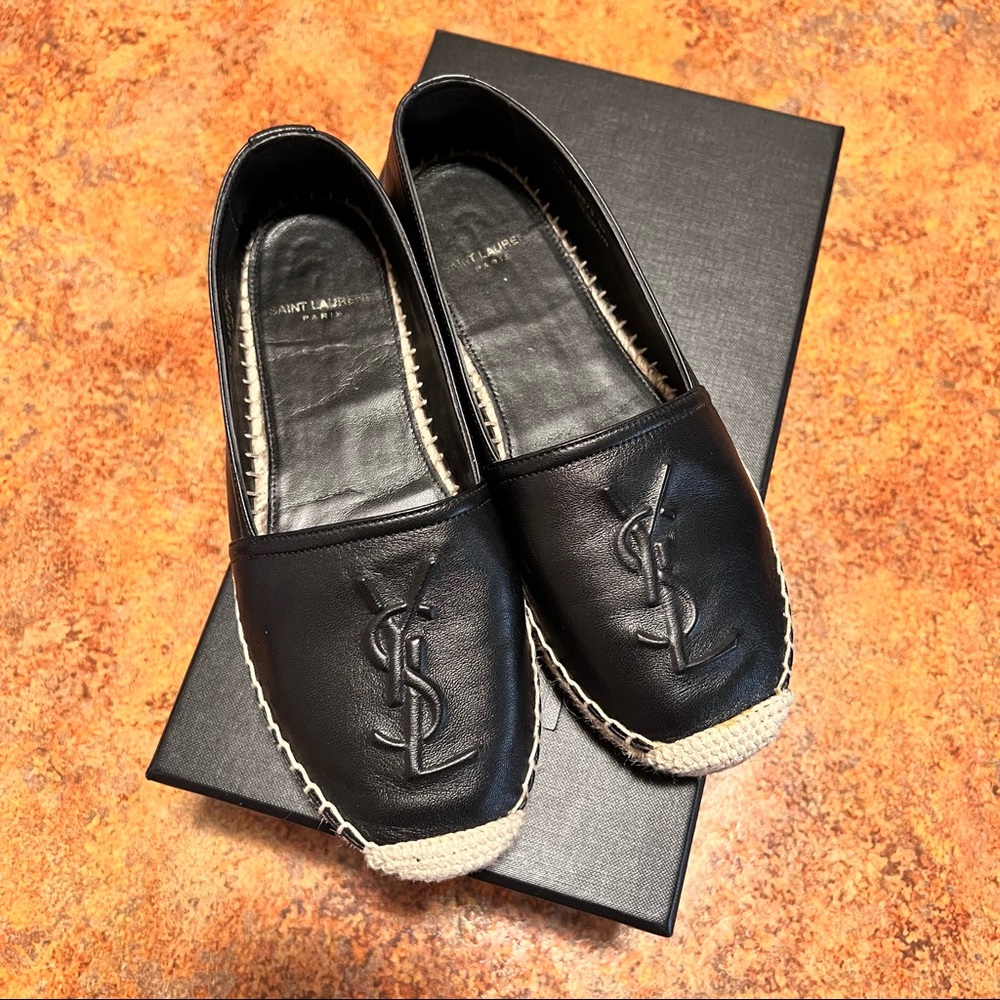 YSL SAINT LAURENT MONOGRAM LAMB SKIN ESPADRILLES